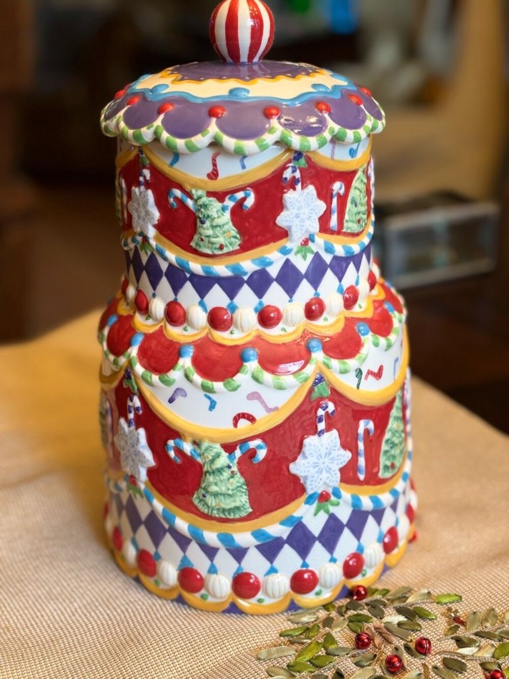 Juleez by Julie Borden Hand-Painted Whimsical Xmas Canister